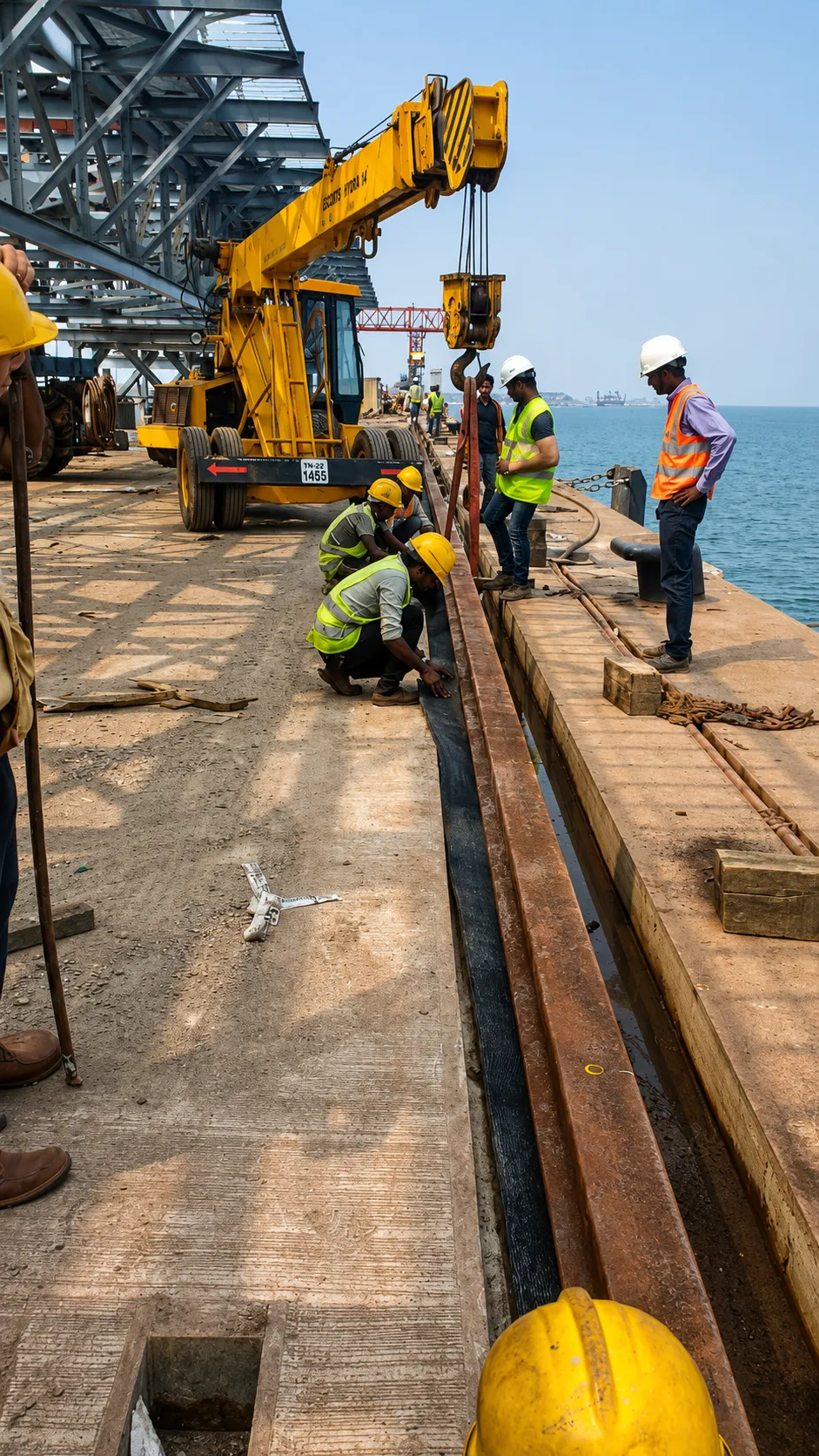 Shipyard crane rail installation by Sainath Rail Works